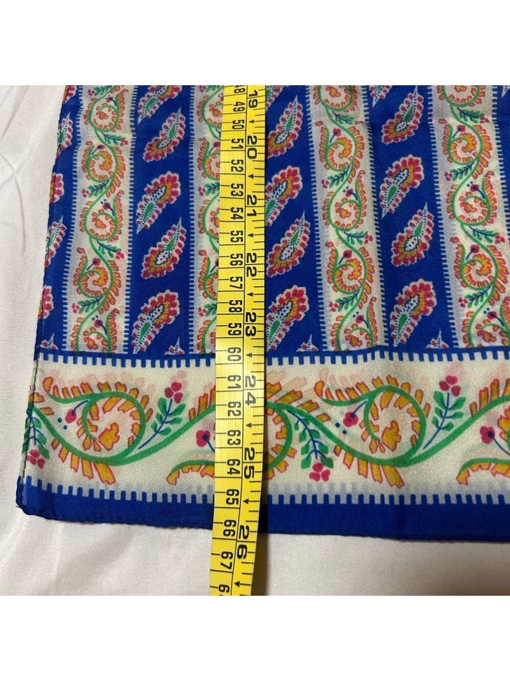 Vintage Sarah Coventry Scarf Blue Orange White Paisley - Picture 6 of 7
